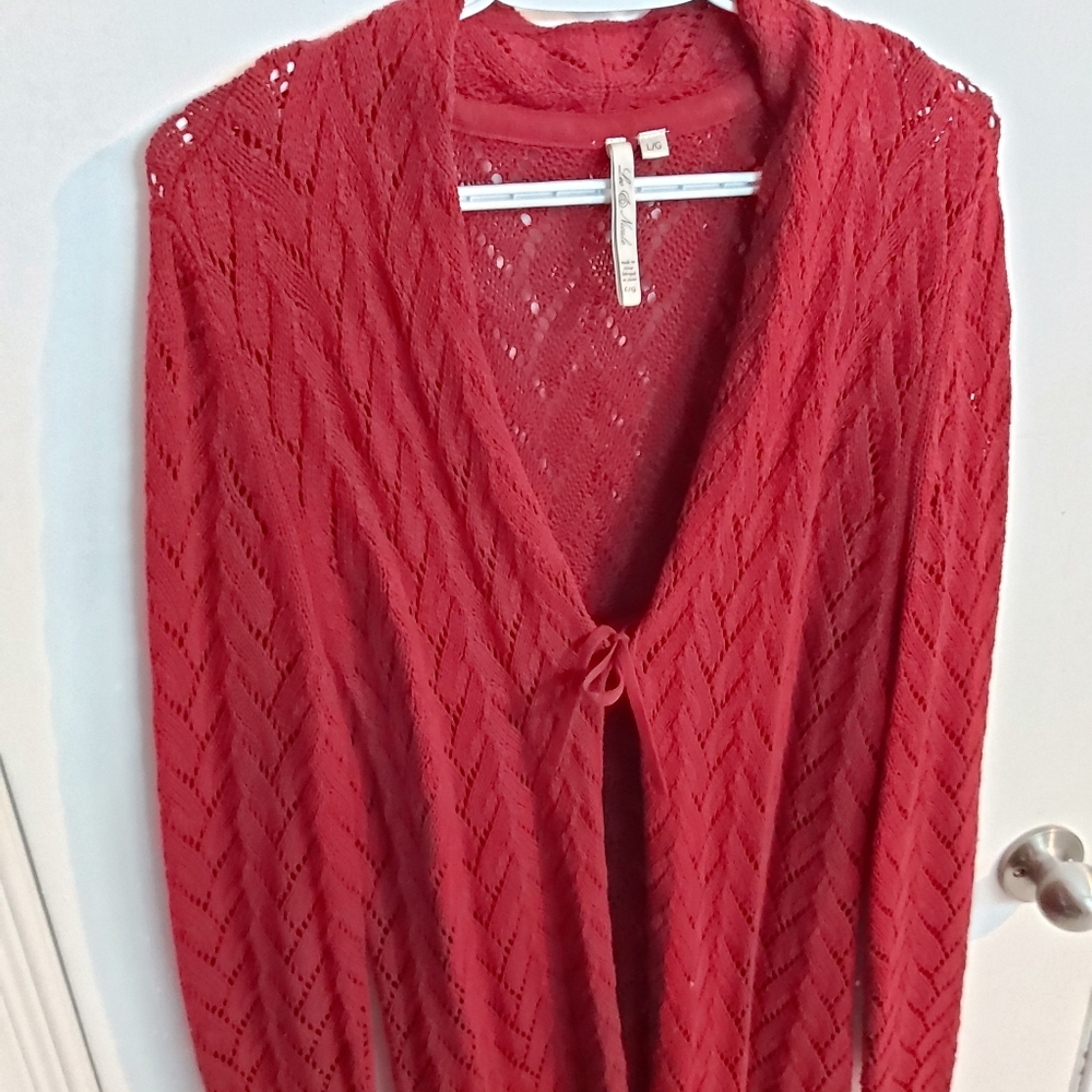 Long open knit cardigan, size L